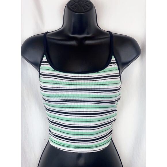 New Small Y2K Mint Green Retro Vintage Striped Cami Crop Tank Ribbed sleeveless - Picture 4 of 6